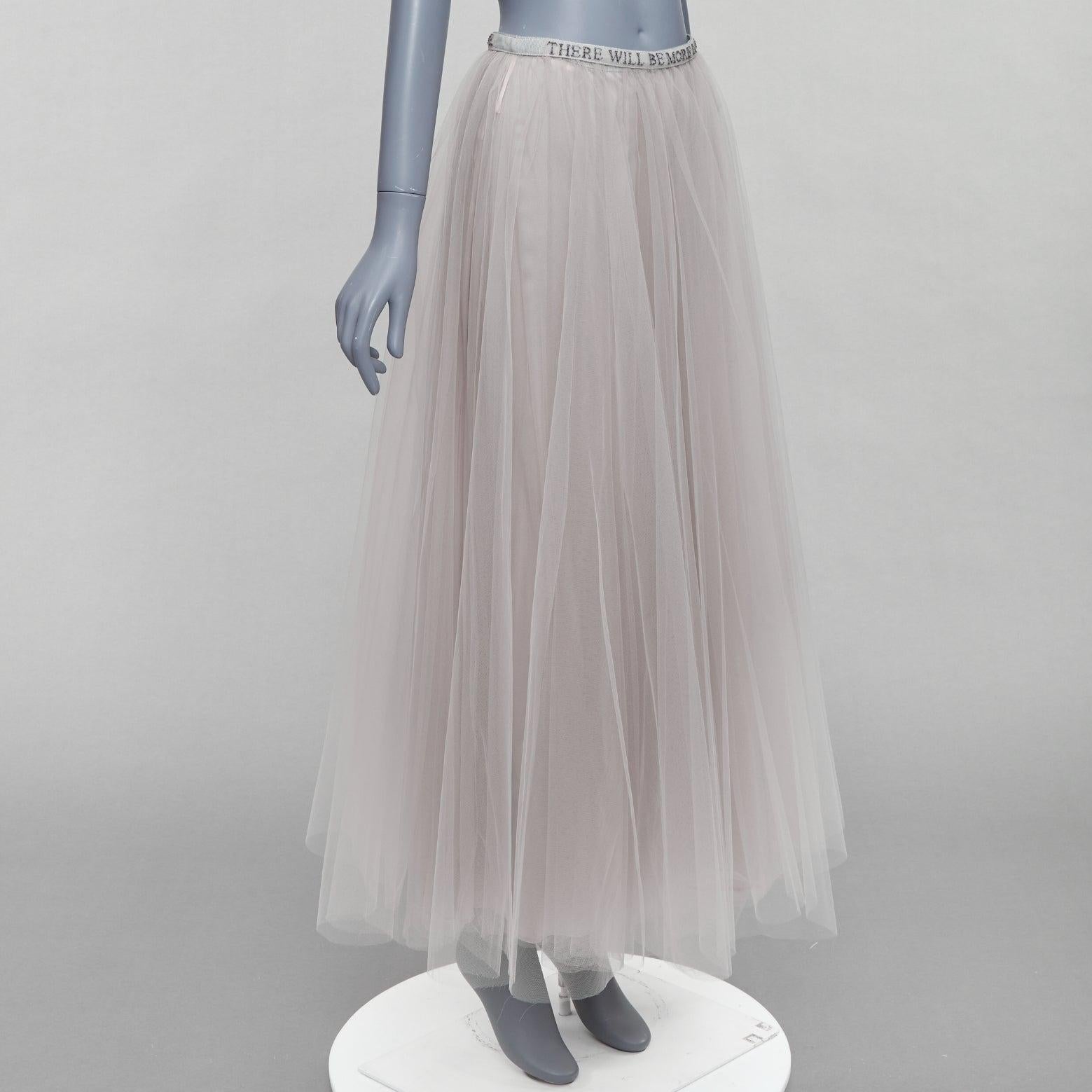 Gray VALENTINO There Will Be More Love beaded waist grey tulle skirt IT38 XS For Sale