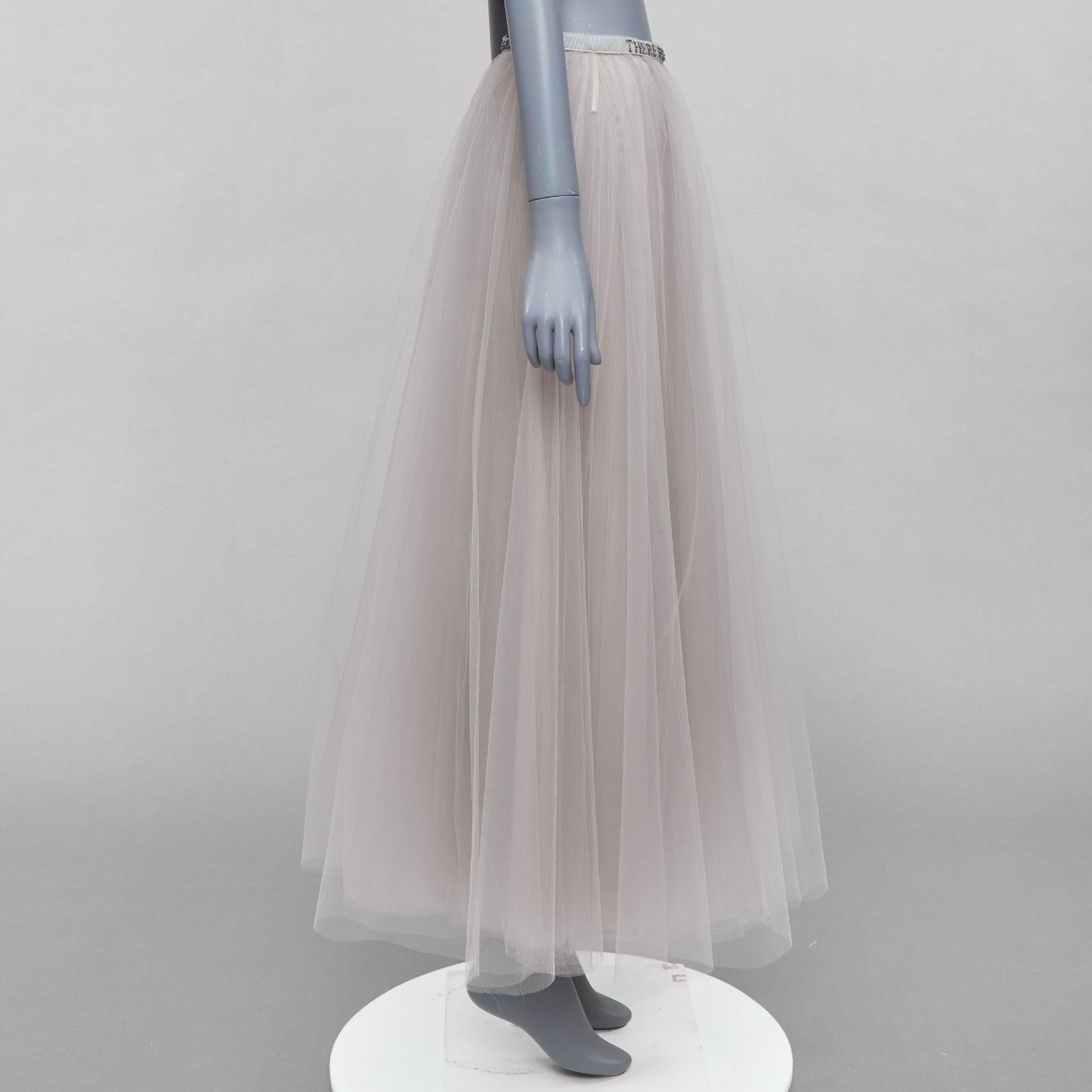 Women's VALENTINO There Will Be More Love beaded waist grey tulle skirt IT38 XS For Sale
