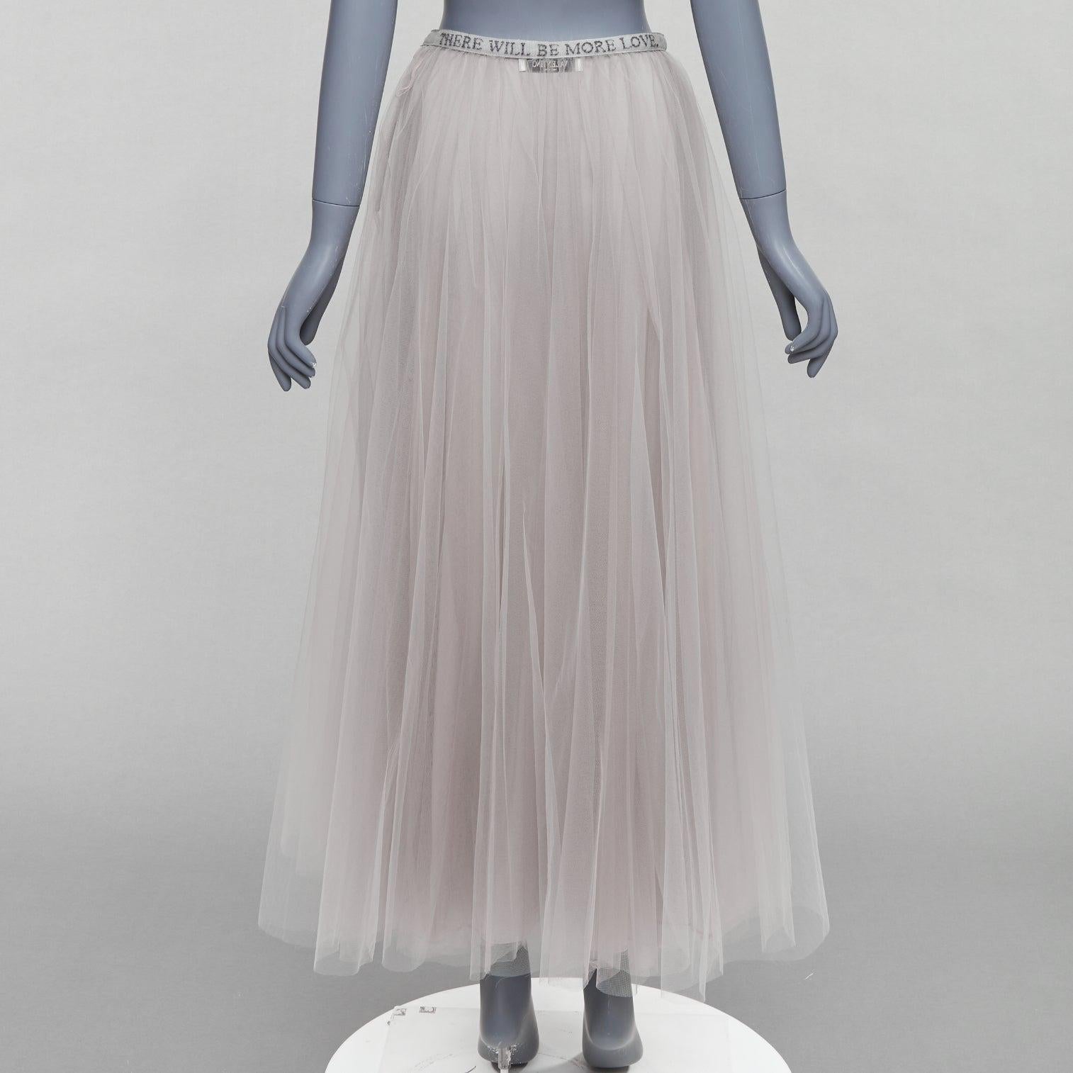 VALENTINO There Will Be More Love beaded waist grey tulle skirt IT38 XS For Sale 1