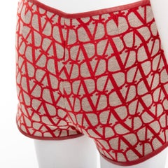 VALENTINO Toile Iconographe red beige logo leather trim mini skort IT38 XS