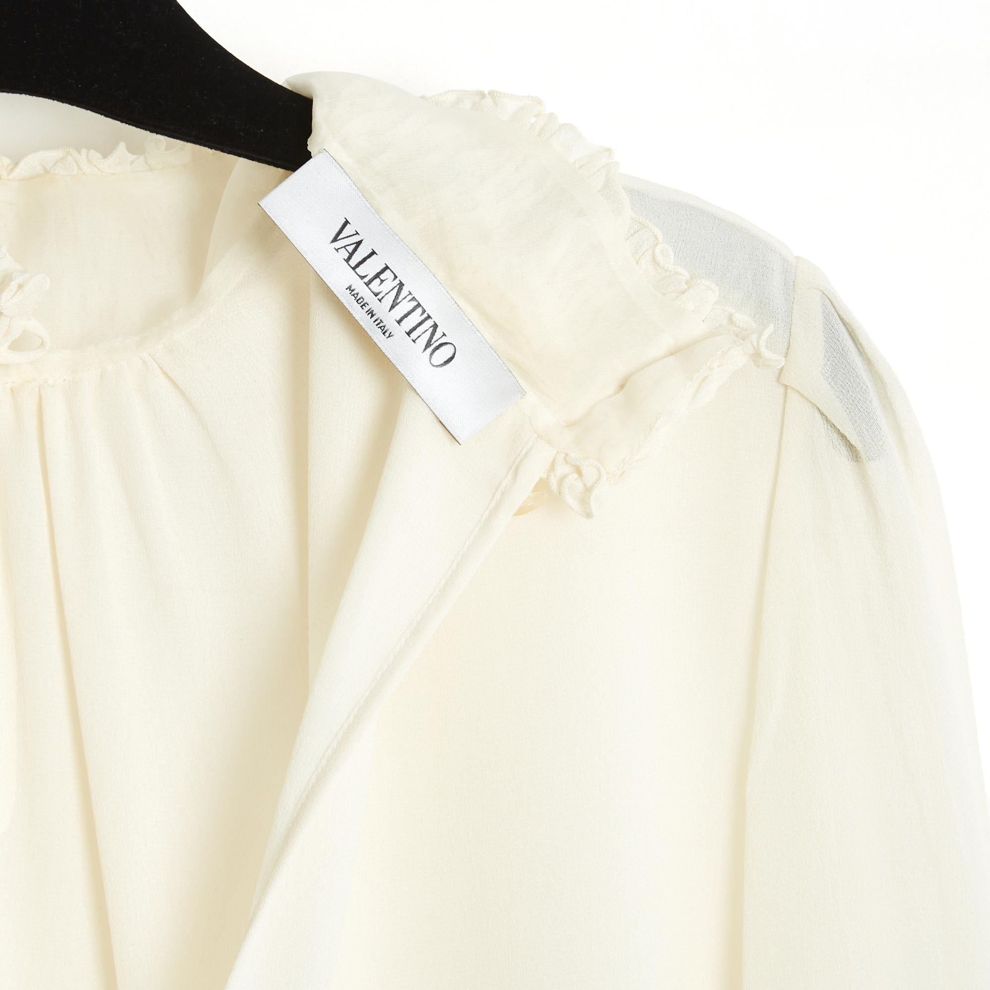 Valentino Top Blouse FR38 Ecru Silk Smocked Collar Blouse Top UK10 US8 For Sale 1