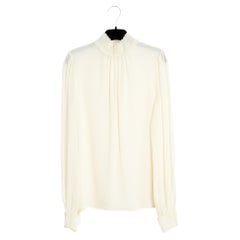 Valentino Top Bluse FR38 Ecrufarbene Bluse aus Seide mit geräuchertem Kragen Top UK10 US8