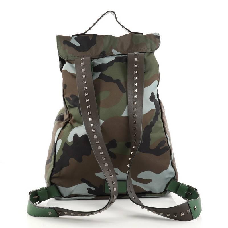 Valentino Top Flap Backpack Camo Nylon Large In Good Condition In NY, NY