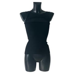 Valentino Black Knit Top with Plumetis Tulle and Ruffles, Made in Italy, 2000s