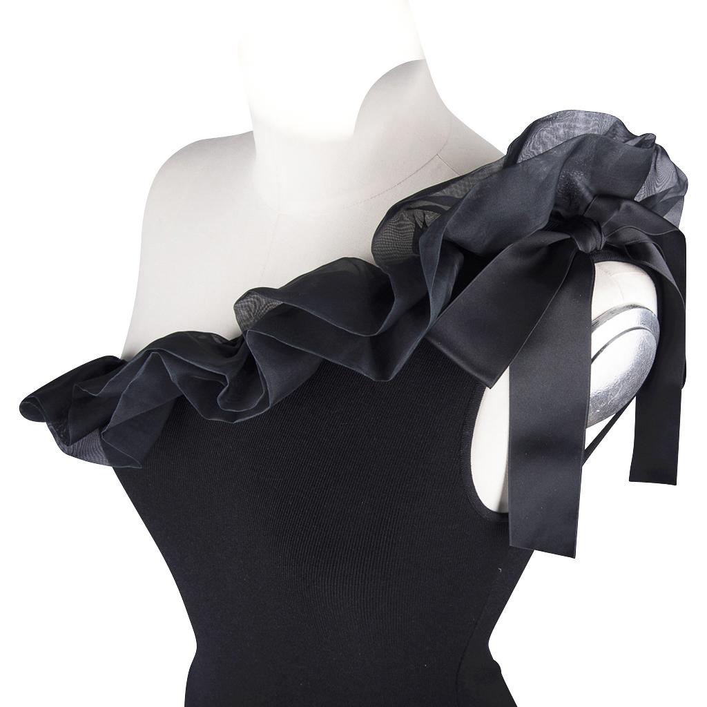 Black Valentino Top One Shoulder Ruffle and Bow Trim M  For Sale