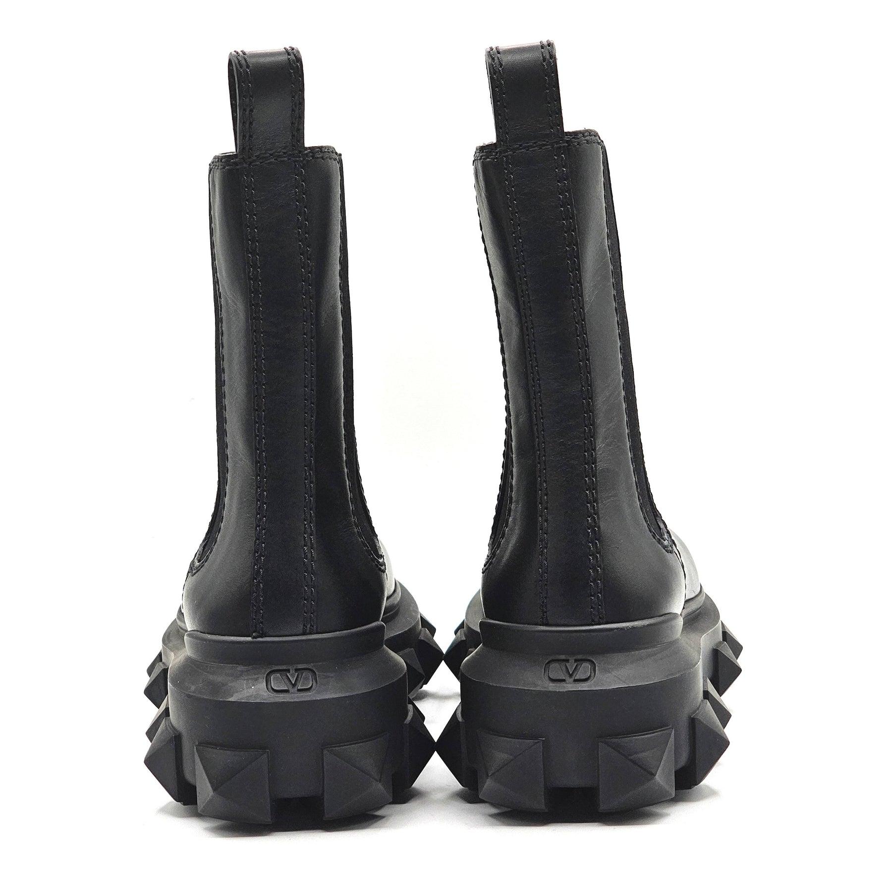 Black Valentino Trackstud Leather Boots For Sale