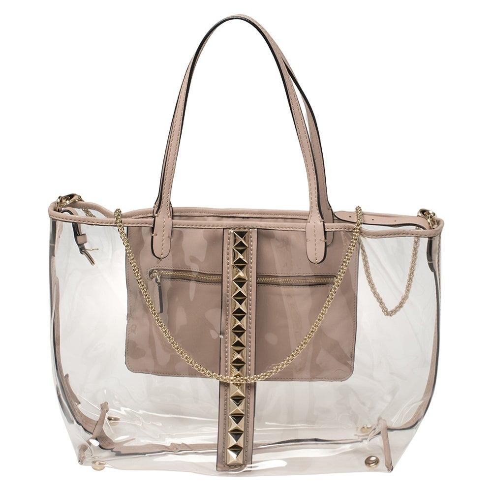 Valentino Transparent/Pink PVC Leather Rockstud Naked Tote For Sale at 1stDibs