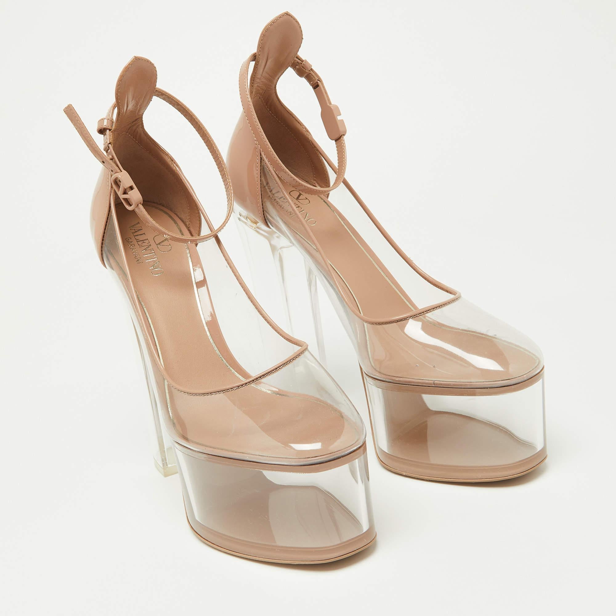 Beige Valentino Transparent/Pink Pvc and Patent Leather Ankle Strap Pumps Size 38
