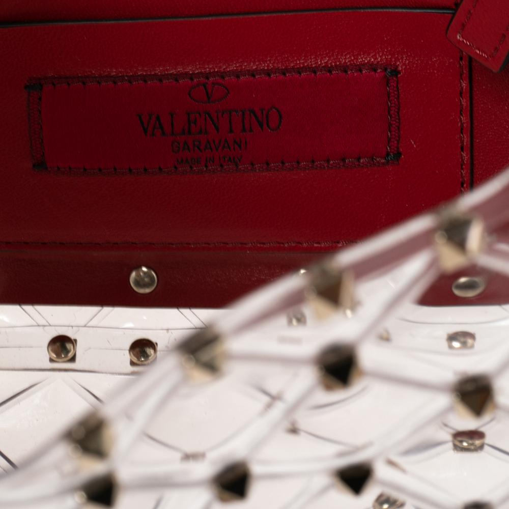 Women's Valentino Transparent/Red PVC Medium Rockstud Spike Top Handle Bag