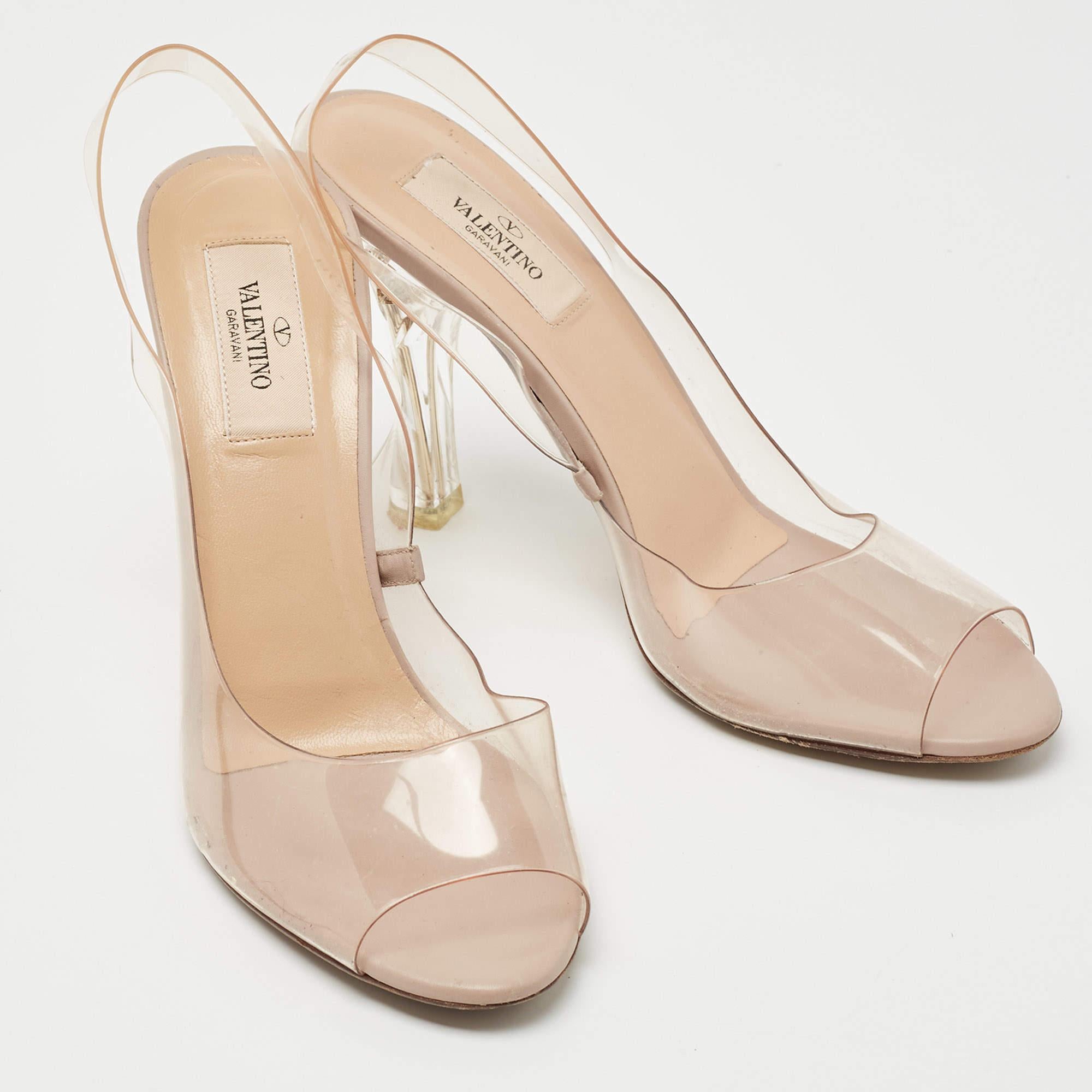 Women's Valentino Transperent PVC Heel Slingback Peep Toe Sandals Size 38.5