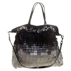 Valentino Tri Color Fabric Crystal Embellished and Feather Tote