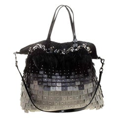Valentino Tri Color Fabric Crystal Embellished and Feather Tote