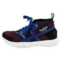 Valentino Tri-Color Leather, Mesh and Suede Low-Top Sneakers Size 40