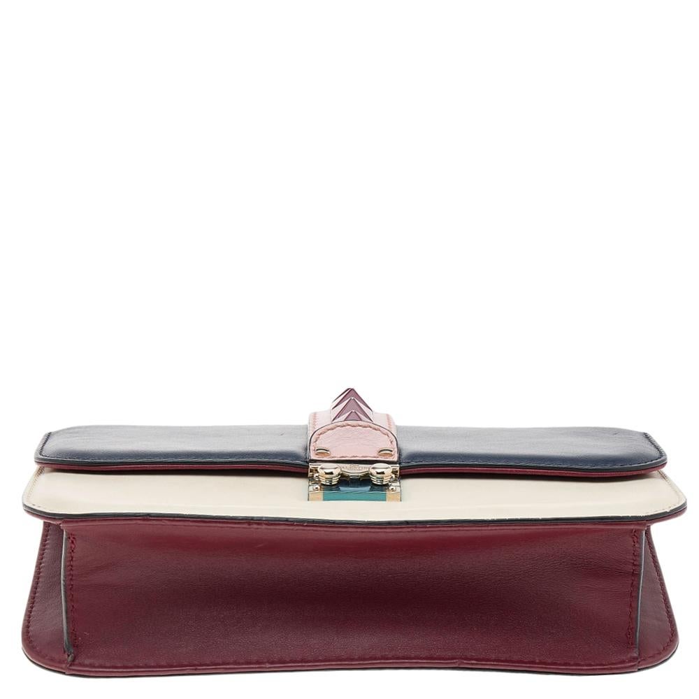 Valentino Tri Color Leather Rockstud Medium Glam Lock Flap Bag 6