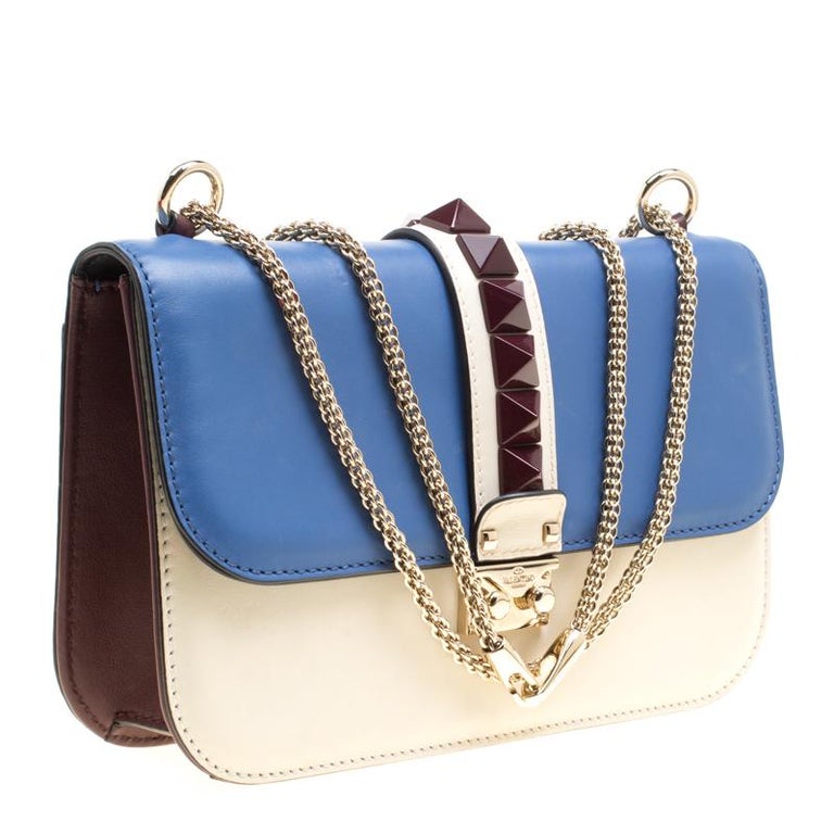 Valentino Tri Color Leather Rockstud Medium Glam Lock Flap Bag For Sale ...