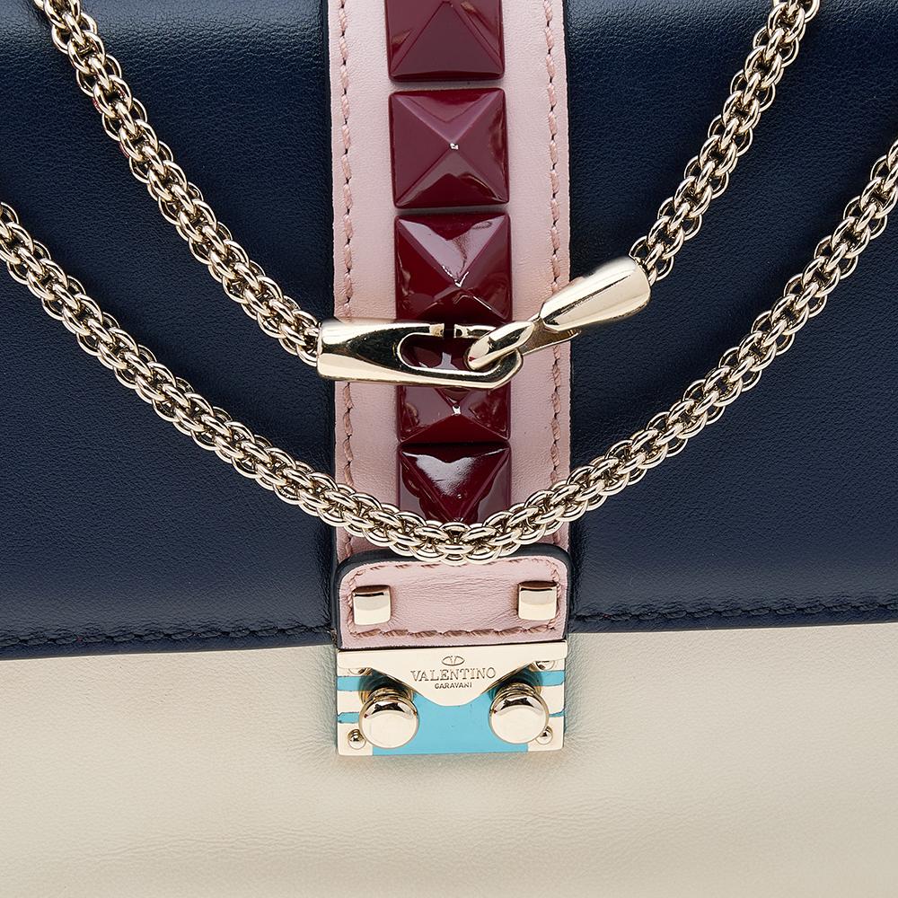 Valentino Tri Color Leather Rockstud Medium Glam Lock Flap Bag In Good Condition In Dubai, Al Qouz 2