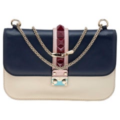 Valentino Tri Color Leather Rockstud Medium Glam Lock Flap Bag