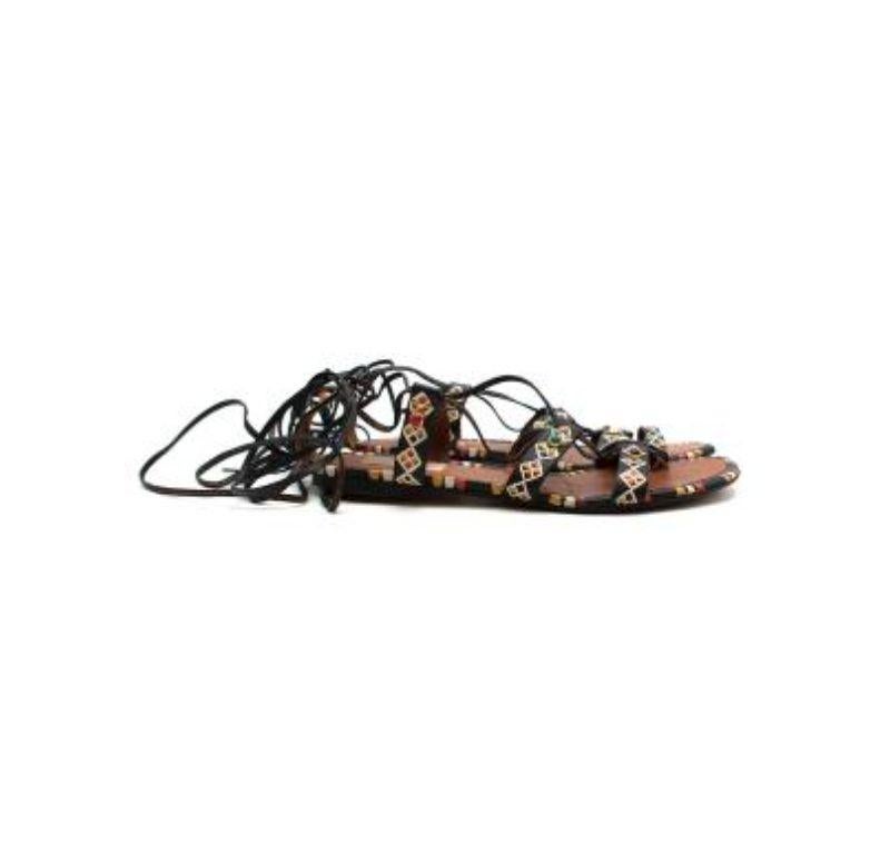 Valentino Tribal Rockstud Lace-up Flat Sandals In Good Condition In London, GB