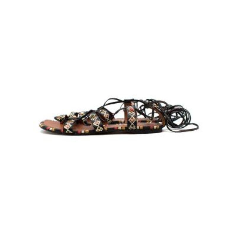 Valentino Tribal Rockstud Lace-up Flat Sandals 1