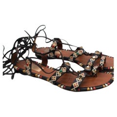 Valentino Tribal Rockstud Lace-up Flat Sandals