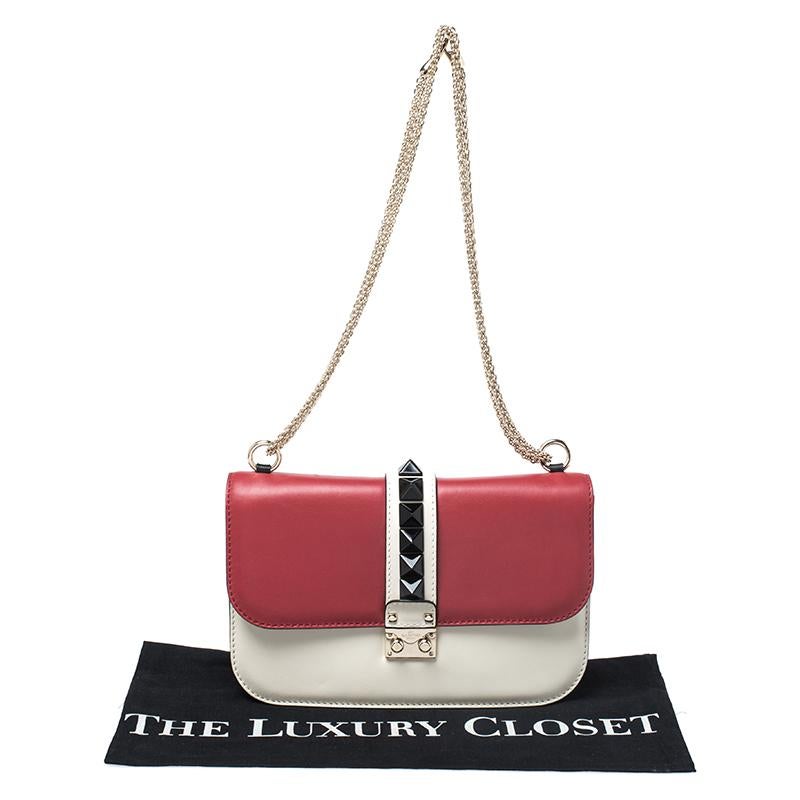 Valentino Tricolor Leather Rockstud Medium Glam Lock Flap Bag 7
