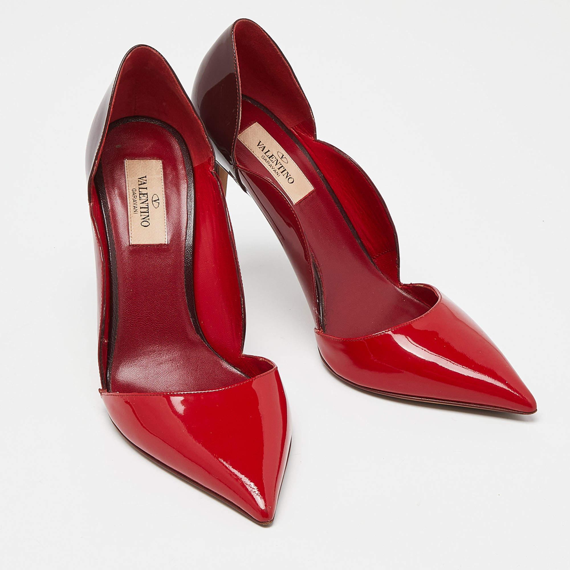 Valentino Tricolor Patent Leather Scalloped Pointed Toe Pumps Size 38 For Sale 3
