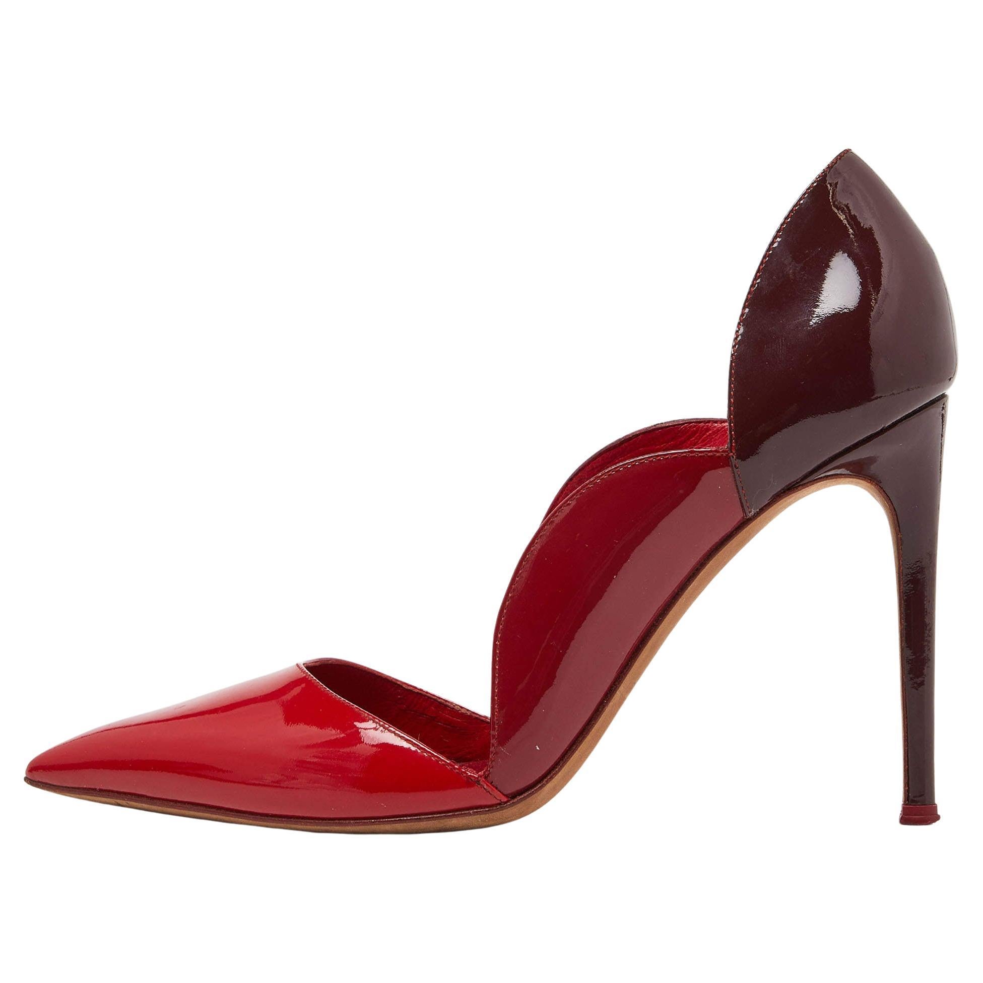 Valentino Tricolor Patent Leather Scalloped Pointed Toe Pumps Size 38 For Sale