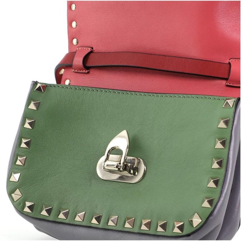 Valentino Garavani Rockstud Flip Lock Flap Bag Leather Mini Red