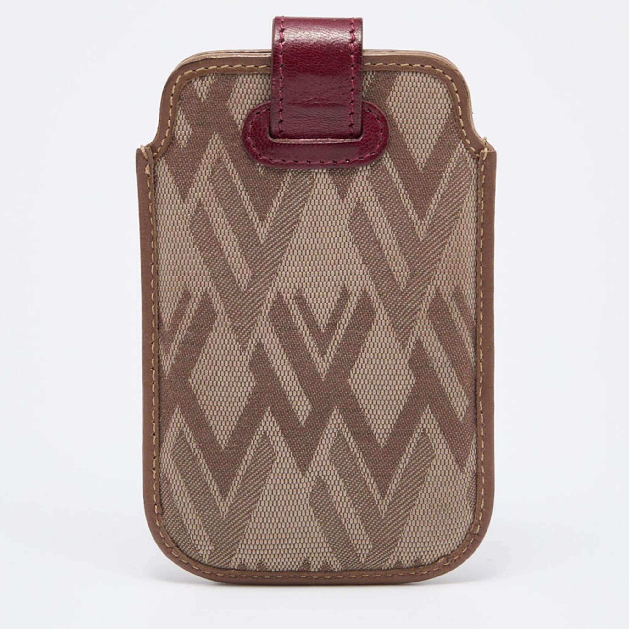 Brown Valentino Tricolor V Print Fabric and Leather Flap Phone Cover For Sale