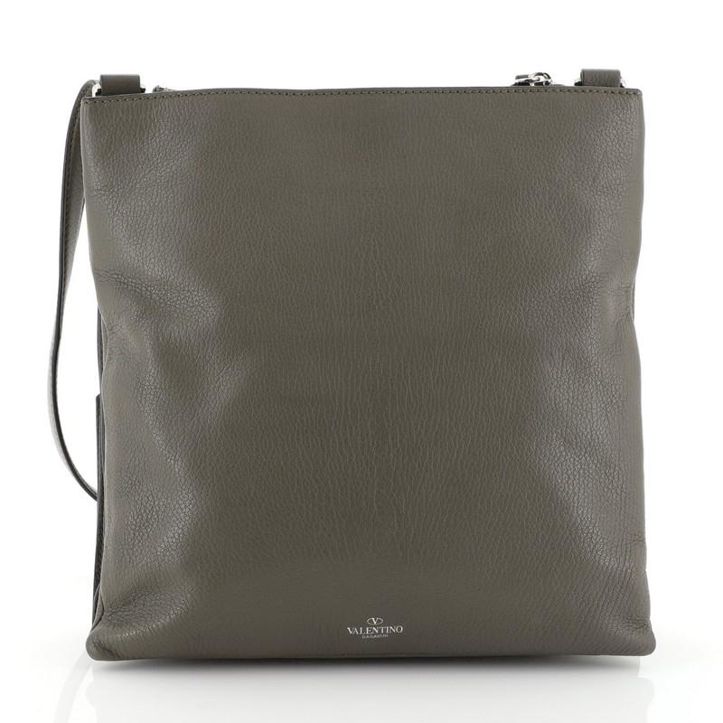 Gray Valentino Triple Zip Shoulder Bag Leather Medium