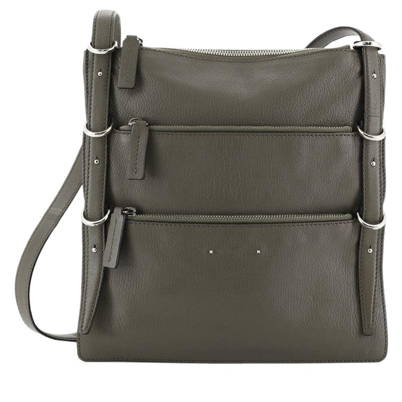 Valentino Triple Zip Shoulder Bag Leather Medium