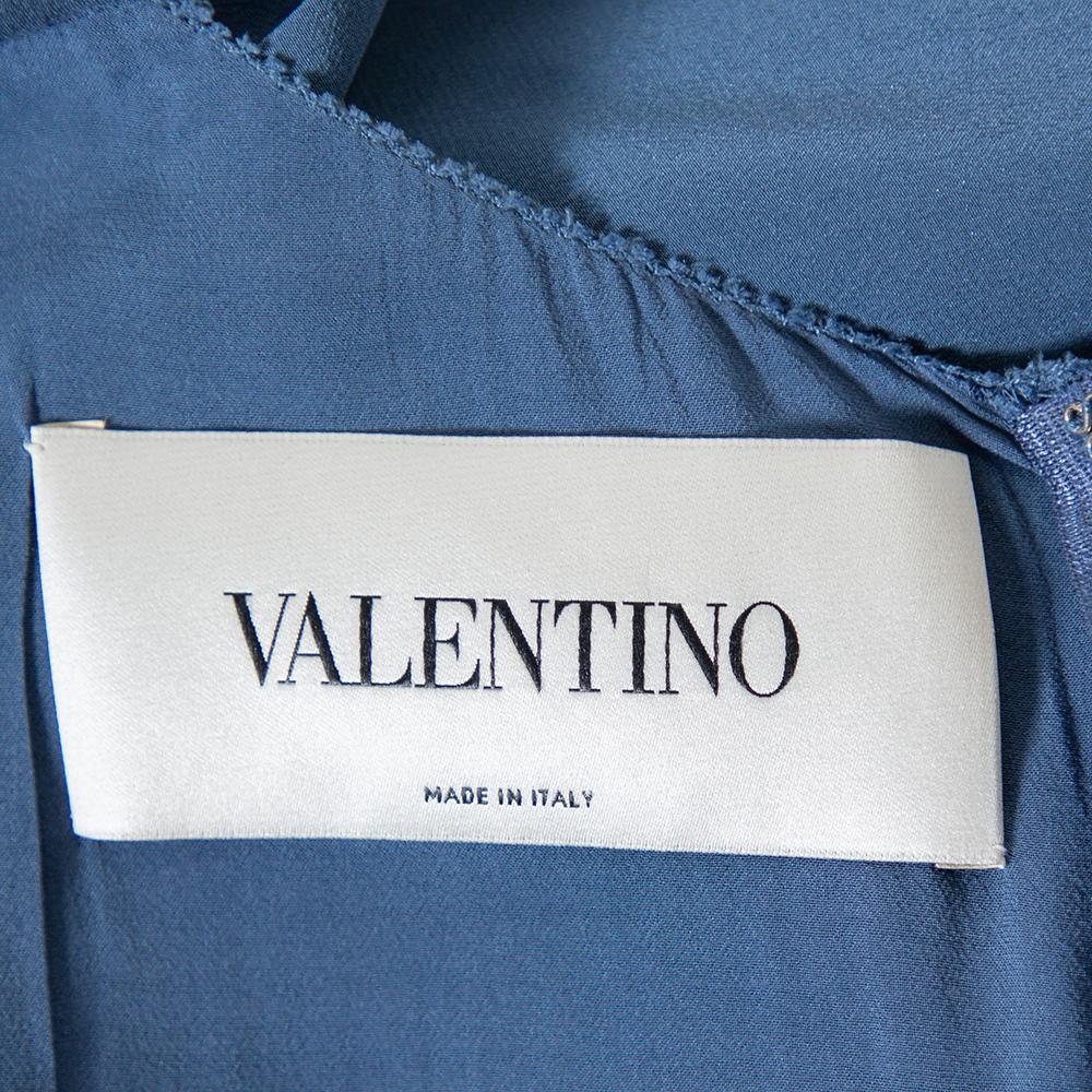 Valentino Turkish Blue Silk Cape Sleeve Detail Mini Dress L In Good Condition In Dubai, Al Qouz 2