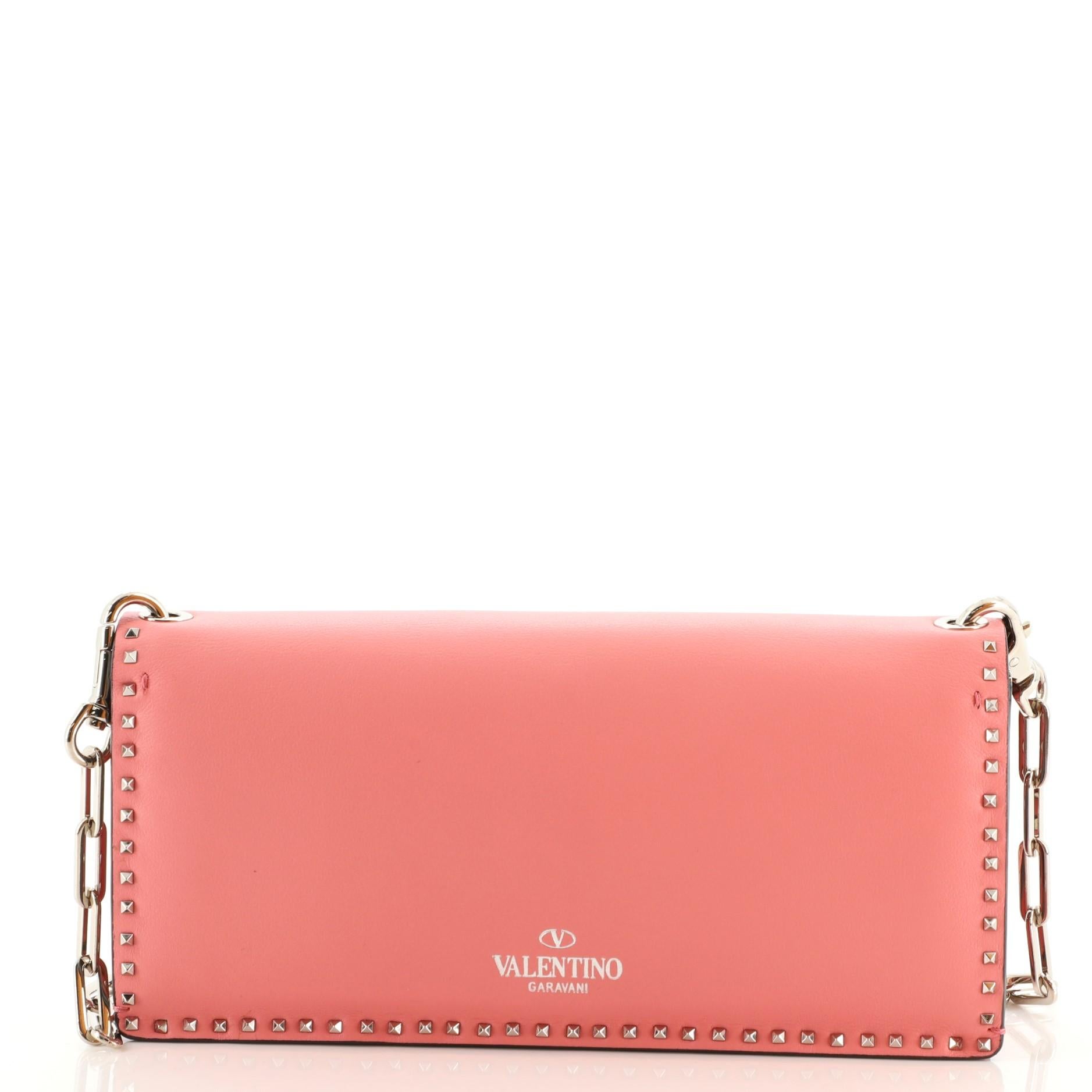 Valentino Turnlock Kette Umhängetasche aus Leder mit Micro Rockstuds Ost-West (Pink)