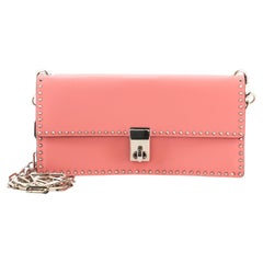 Valentino Turnlock Chain Shoulder Bag Leather with Micro Rockstuds East West