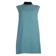 VALENTINO turquoise blue wool MOCK NECK SHIFT Dress 44