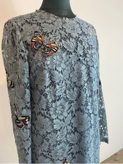 Valentino turquoise butterfly lace dress Fall 2016