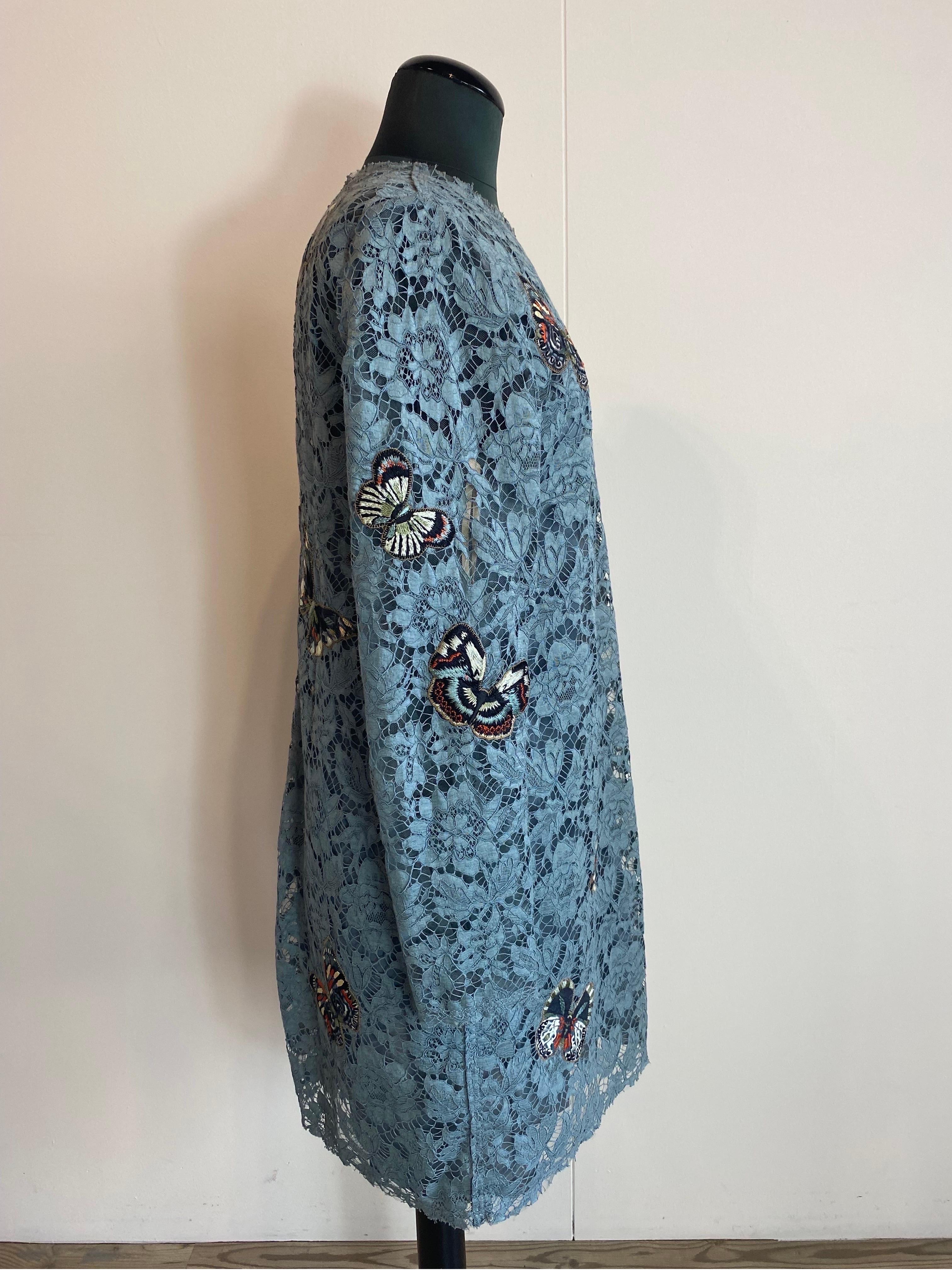 Gray Valentino turquoise butterfly lace dress Fall 2016 For Sale