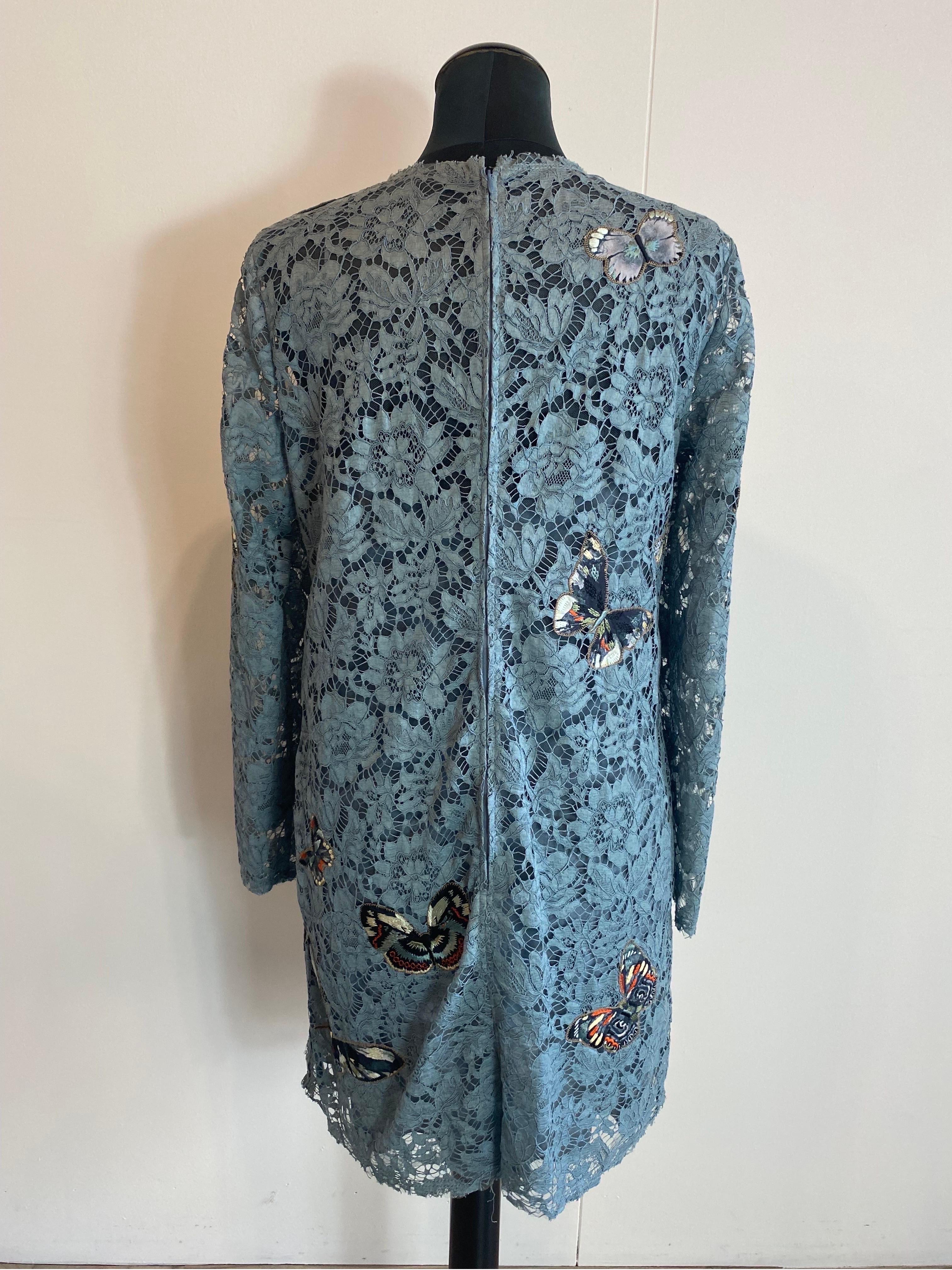 Valentino turquoise butterfly lace dress Fall 2016 In Excellent Condition For Sale In Carnate, IT