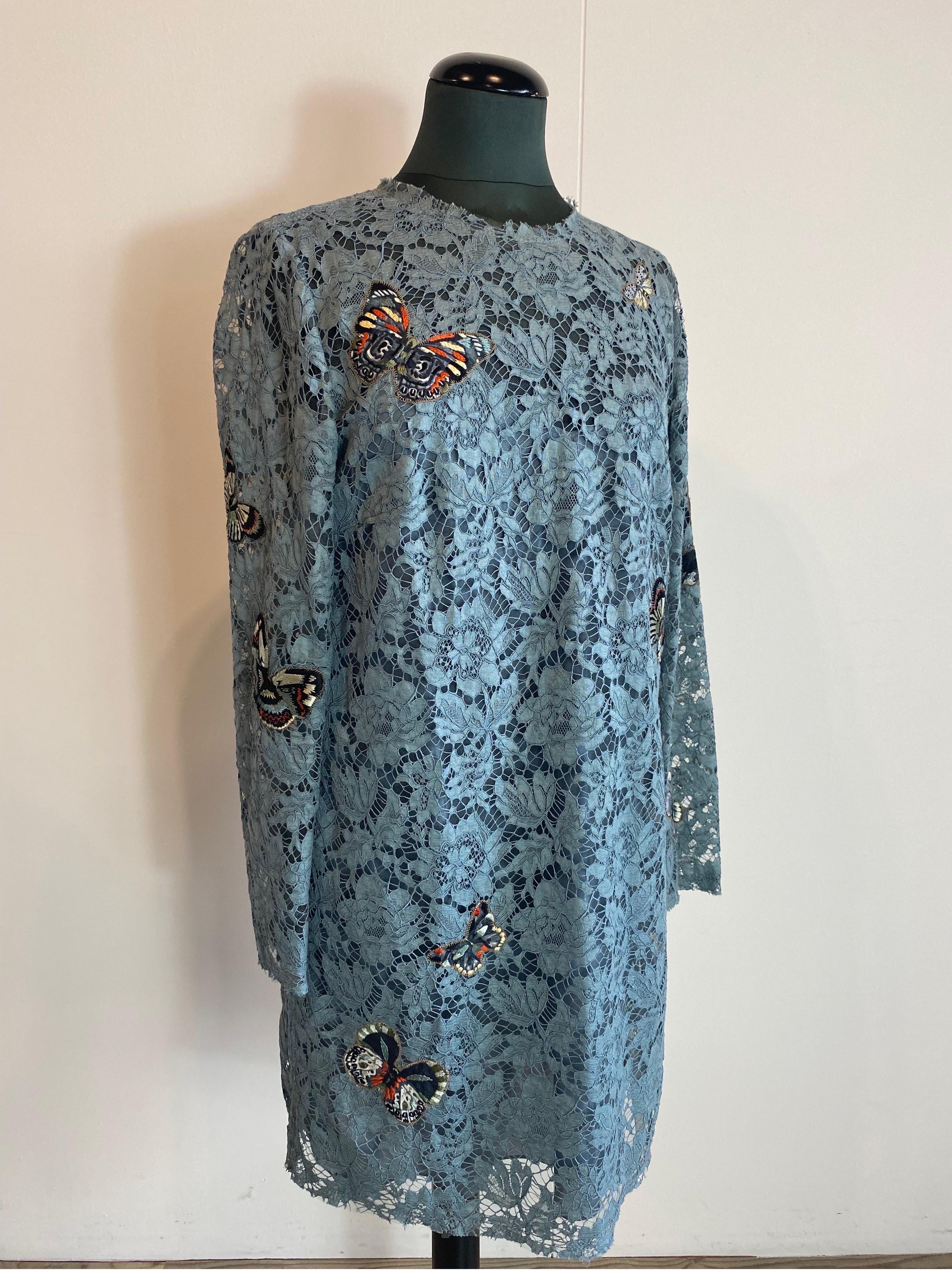Women's or Men's Valentino turquoise butterfly lace dress Fall 2016 For Sale