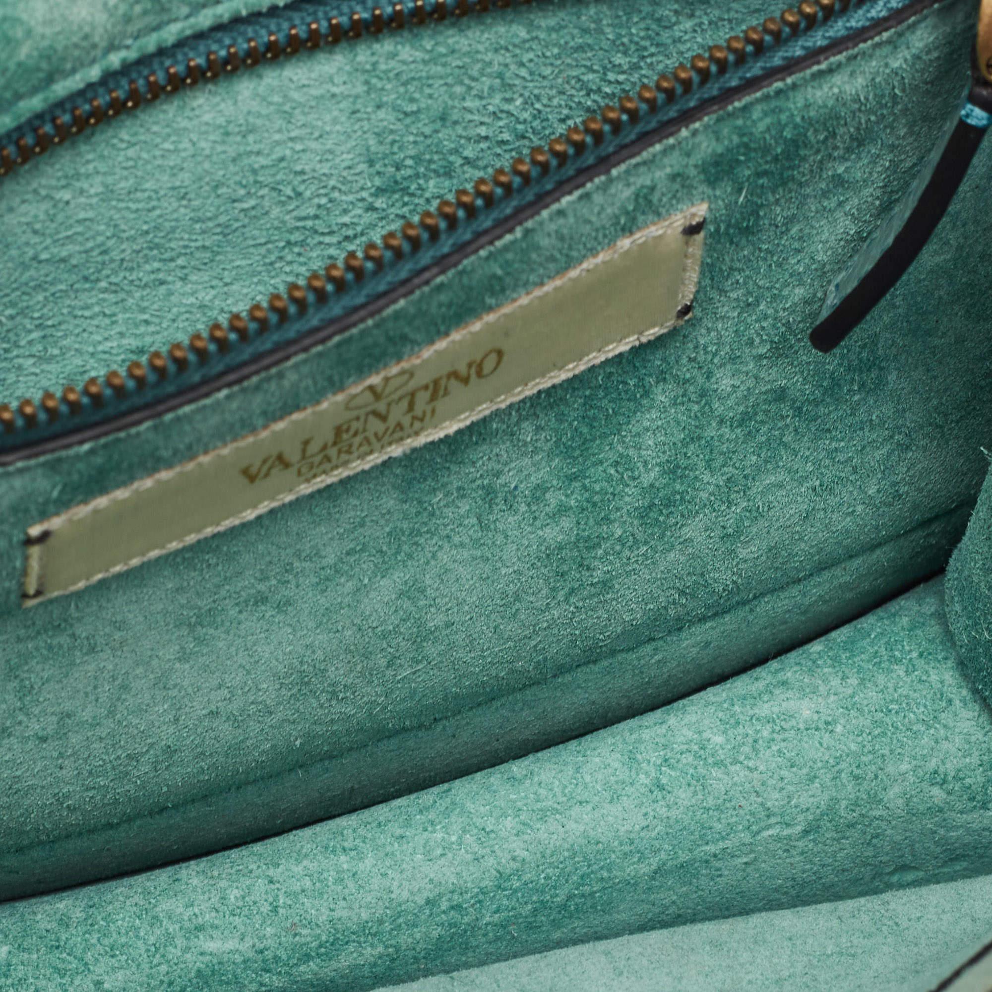 Valentino Turquoise Green Leather Small Rolling Rockstud Glam Lock Flap Bag 6