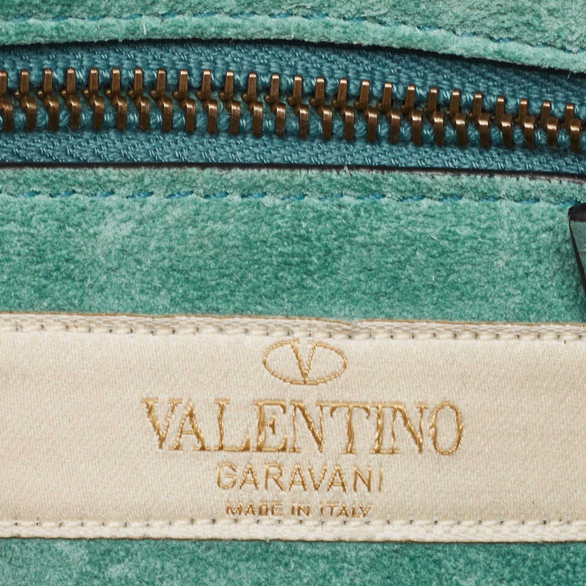 Valentino Turquoise Green Leather Small Rolling Rockstud Glam Lock Flap Bag 2