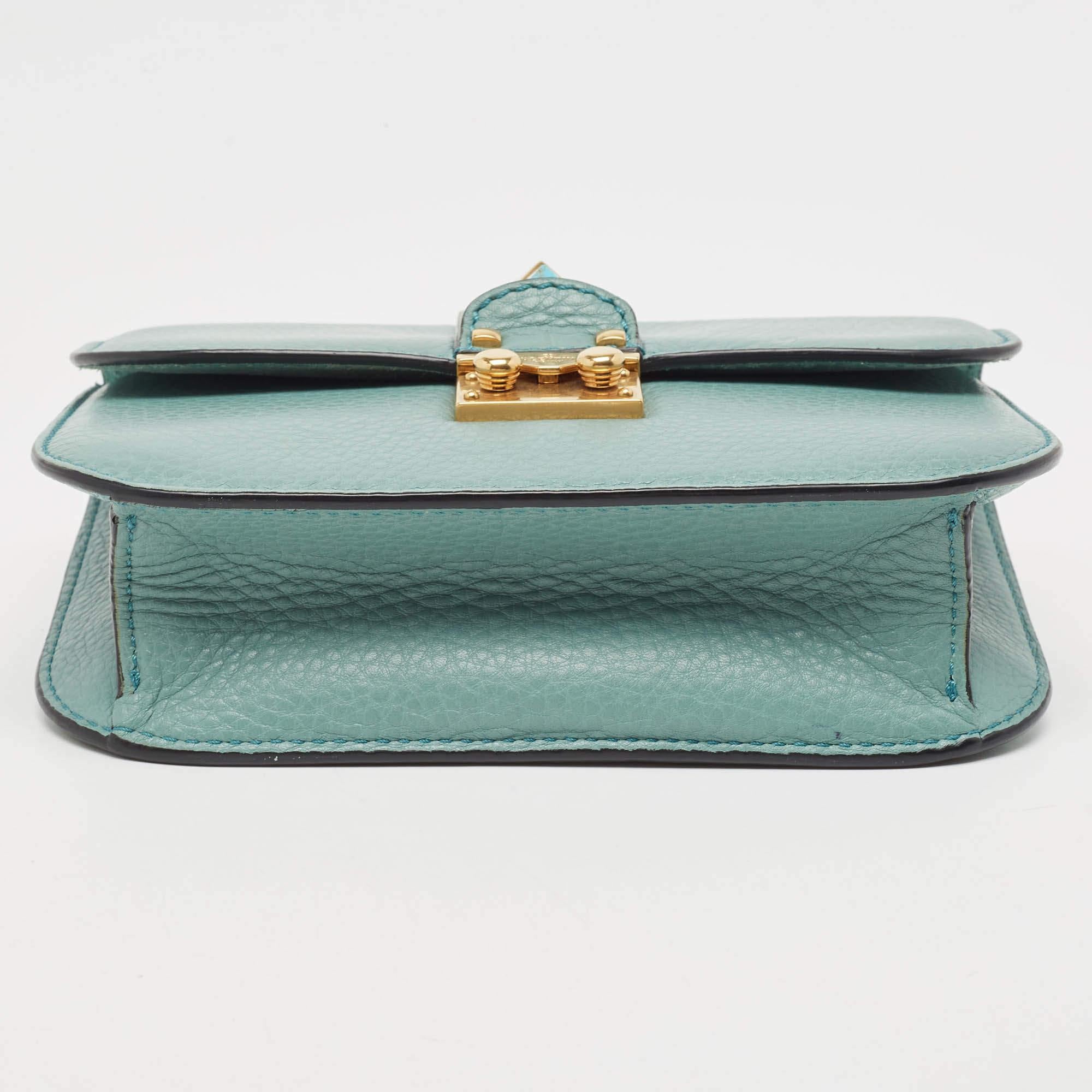 Valentino Turquoise Green Leather Small Rolling Rockstud Glam Lock Flap Bag 3