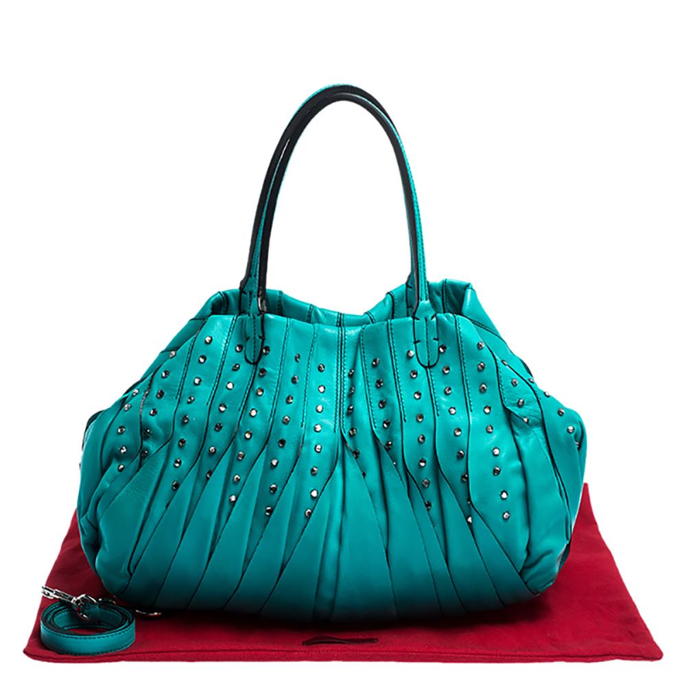 Valentino Turquoise Leather Crystal Embellished Tote 6