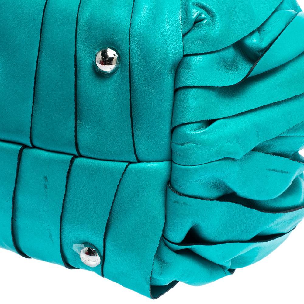Valentino Turquoise Leather Crystal Embellished Tote In Good Condition In Dubai, Al Qouz 2
