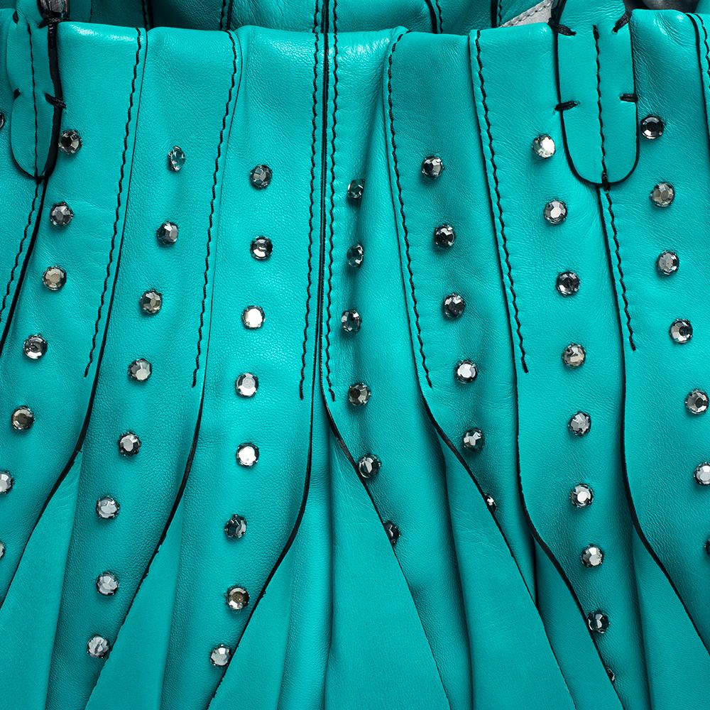 Valentino Turquoise Leather Crystal Embellished Tote 2