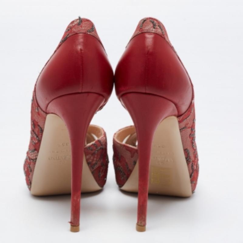 Women's Valentino Two Tone Lace, Mesh and Leather Peep Toe D'orsay Pumps Size 36.5 For Sale
