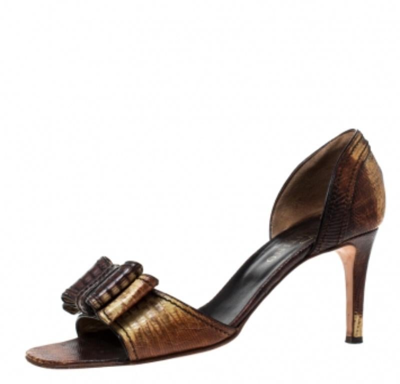 Valentino zwei Ton Eidechse Leder D'Orsay Bogen Sandalen Größe 39 Damen im Angebot