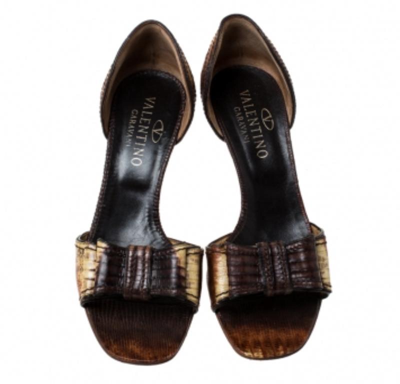 Valentino zwei Ton Eidechse Leder D'Orsay Bogen Sandalen Größe 39 im Angebot 2