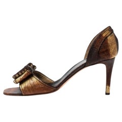 Valentino Two Tone Lizard Leather D'Orsay Bow Sandals Size 39