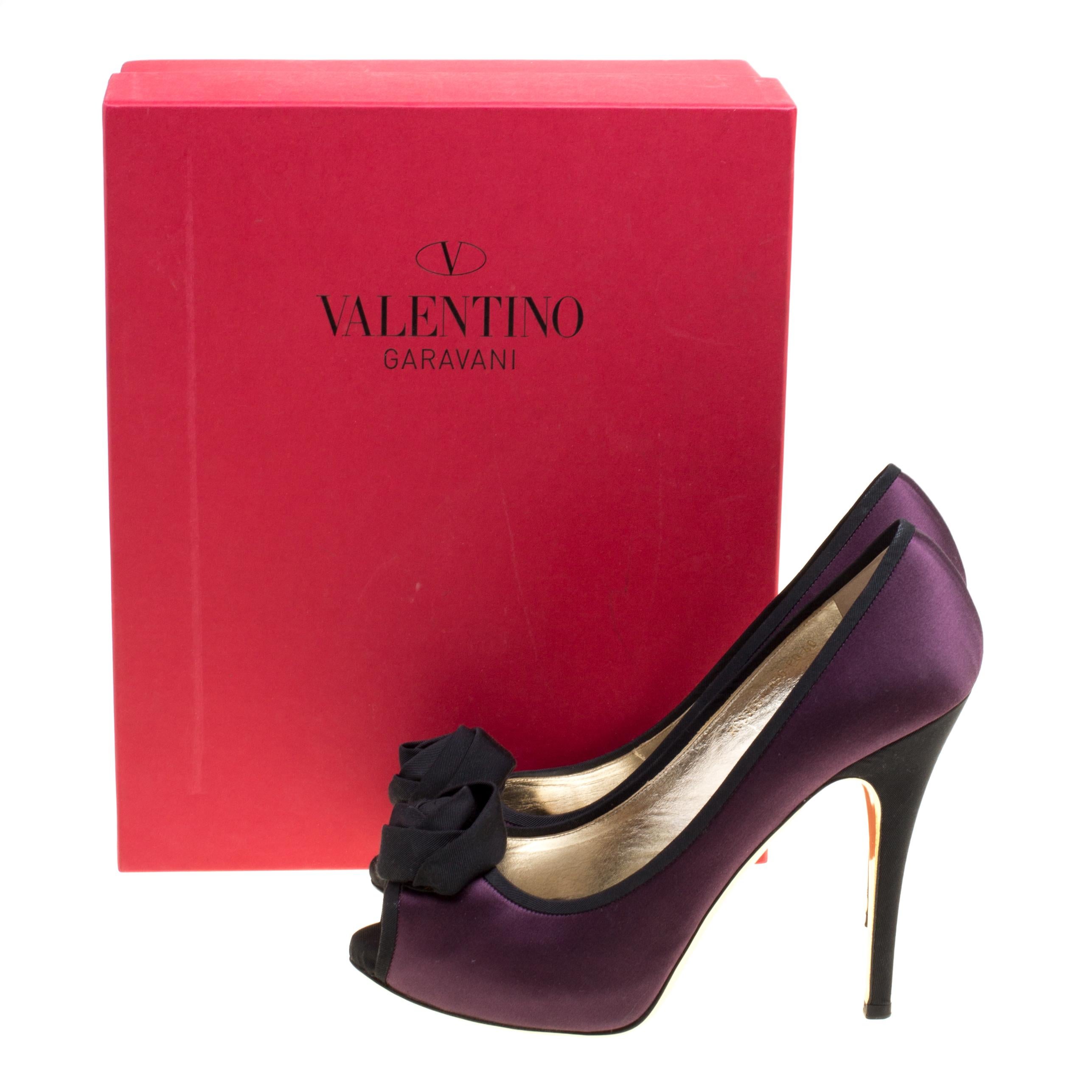 Valentino Two Tone Satin Rosette Peep Toe Platform Pumps Size 40 3